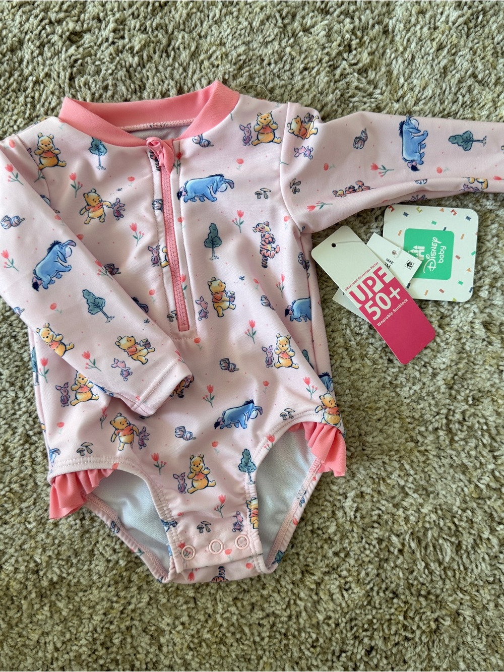 Disney Pink Winnie the Pooh Long-Sleeve One-Piece Swimsuit